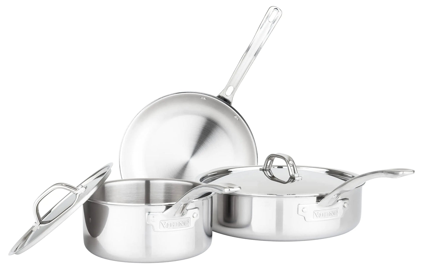 Viking Culinary 3-Ply Stainless Steel Cookware Set with Metal Lids 5 Piece Dishwasher Oven Safe Works on All Cooktops including Induction