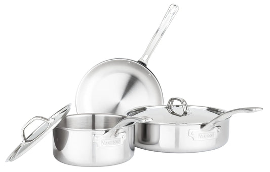 Viking Culinary 3-Ply Stainless Steel Cookware Set with Metal Lids 5 Piece Dishwasher Oven Safe Works on All Cooktops including Induction